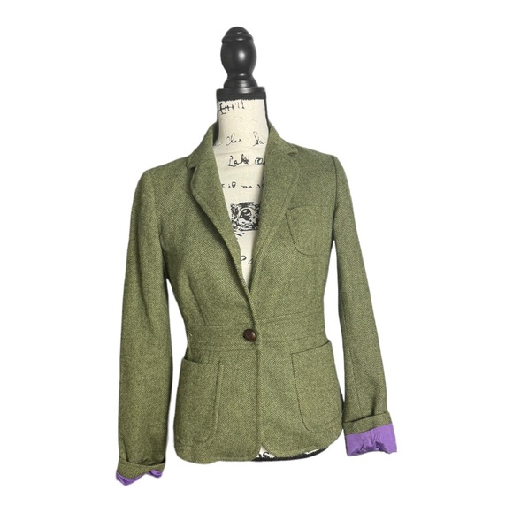 J. Crew SZ 4 green tweed wool blazer jacket - Picture 3 of 5